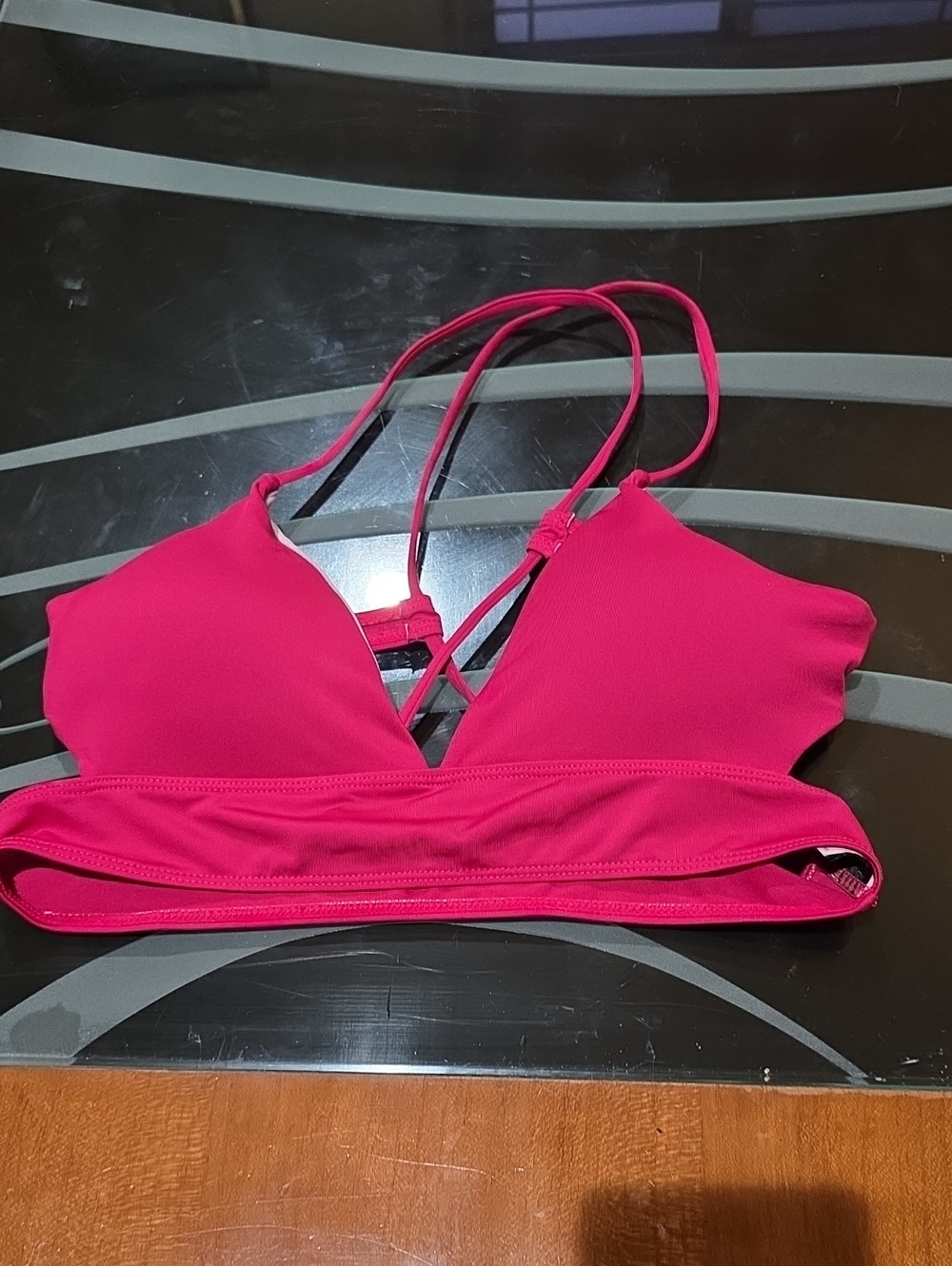 SHEIN Hot Pink Strappy Triangle Bikini Top